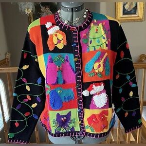 Christina Rotelli Dog Cat Christmas Lights Sweater Cardigan No Cats